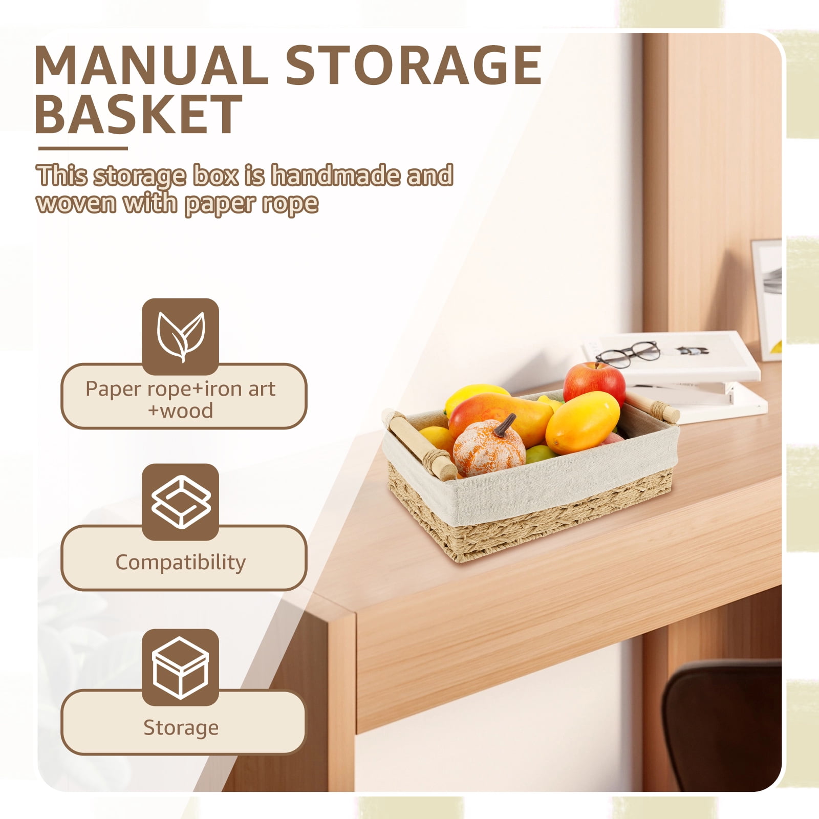 Dznils Wicker Toilet Paper Storage Basket with Handle, Bathroom Towel Organizer, Brown, Set of 2