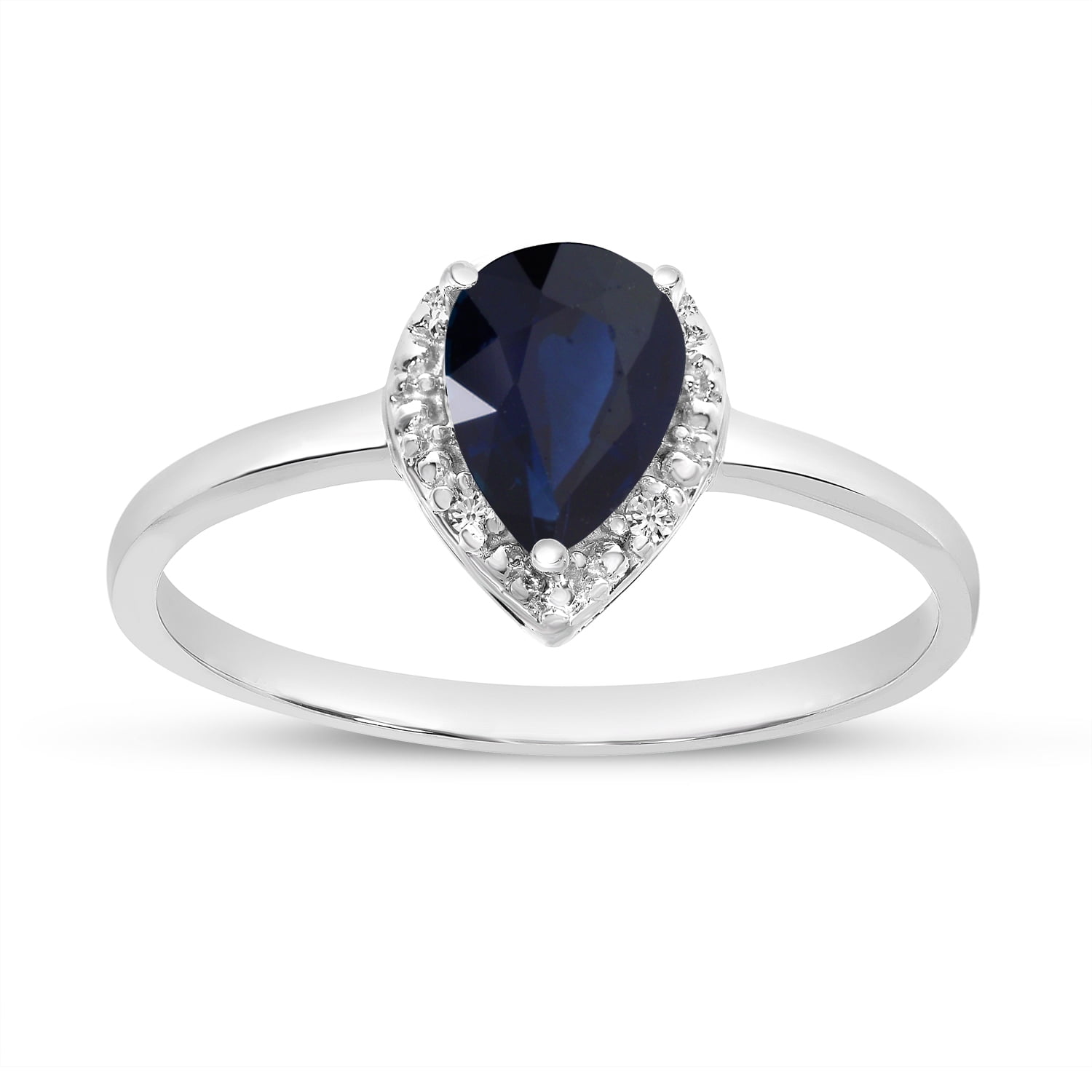 10k White Gold Pear Sapphire And Diamond Ring