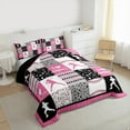 thumbnail image 4 of Manfei Teens Baseball Sports Bedding Comforter Set, Cartoon Stars Print Twin Comforter Sets, Black Pink Patchwork Reversible Bedding Set, Breathable Home Decor, 2 Pieces, 4 of 9