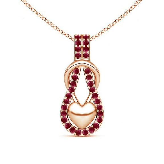 Angara Natural Ruby Infinity Pendant Necklace in 14K Rose Gold for Women (Size-1.3mm) – July Birthstone Jewelry | Ruby Necklace with Puffed Heart