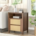 thumbnail image 1 of Eumyviv Woven Nightstand with Rattan Drawer, Boho Night Stand for Bedroom, 1-Drawer Wooden End Table with Open Shelf, Natural for Living Room, Small Spaces   H0192, 1 of 8