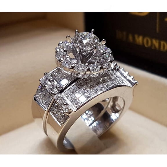 Fashion Women Zircon Micro-Inlaid Platinum-Plated Ring