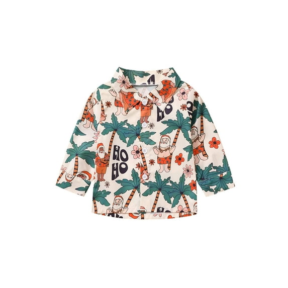 Franhais Toddler Boys Autumn Casual Shirt Long Sleeve Lapel Cactus/Tree Print Button T-shirt