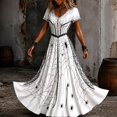 thumbnail image 2 of Women Halloween Maxi Dresses Gothic V‑Neck Short Sleeve Print Long Flowy Dress Funny Party Costume Gown, 2 of 5