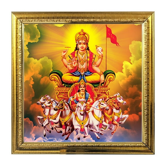 Lord Surya Dev India God Photo Frame for Pooja Hindu Bhagwan Surya Photo Wall Decor Photo Aditya 5.4 in