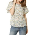 thumbnail image 6 of Allegra K Women's Floral Butterfly Short Sleeve Round Neck Casual Blouse Tops, 6 of 7