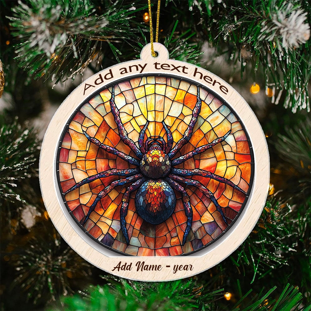 Jumping Spider Stained Glass Suncatcher Ornament – Holiday Ornament with Text for Loved Ones, Family & Friends, Christmas 2025 Decoration