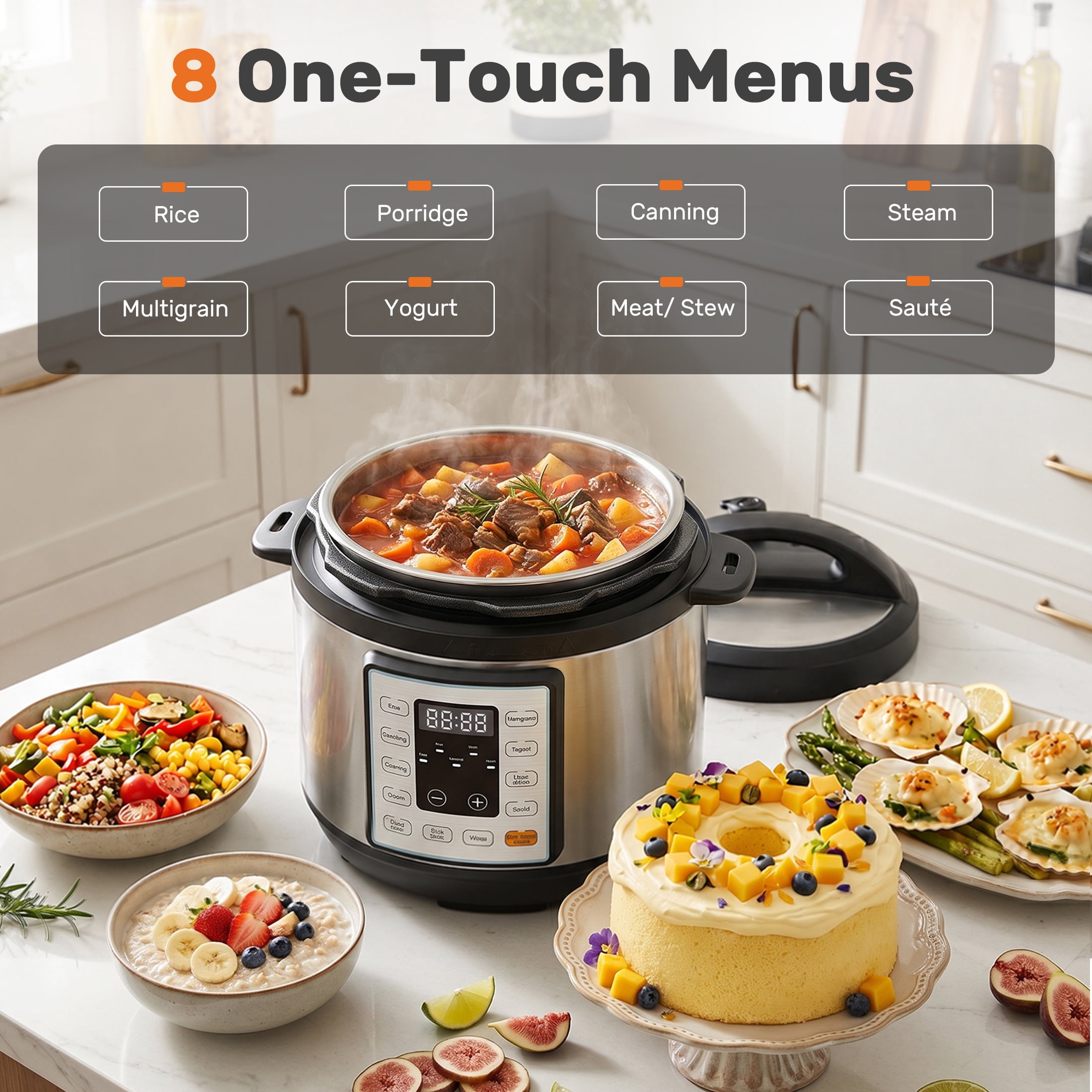 edx 3 Quart Electric pressure cooker,Multi-Function Features Stainless Steel Pot with 8 Functional Modes & Programmable Timer, Silver