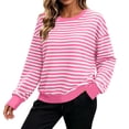 thumbnail image 3 of Perfectbot Women's Oversized Striped Crewneck Sweatshirt, Relaxed Fit Long Sleeve Pullover Fall Winter Top, 3 of 8
