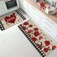 thumbnail image 2 of Valentine''s Day Red Rose Flower Kitchen Rugs Set of 2, Love Floral Buffalo Plaid Check Farmhouse Kitchen Mats Decor, Anniversary Wedding Floor Door Mat Home Decorations -17x29 and 17x47 Inch, 2 of 6