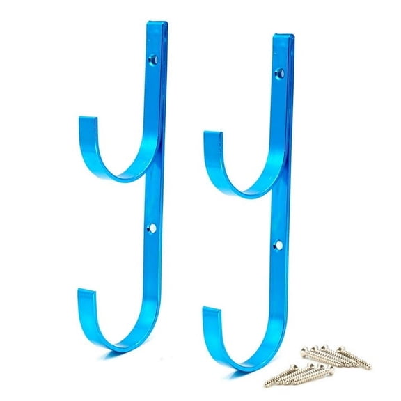WWD POOL Swimming Pool Aluminum Pole Hanger Set, Blue, 1-Pack (2 Hooks), for Telescoping Poles, Leaf Rakes, Skimmers, Nets, Brushes, Vacuum Hoses