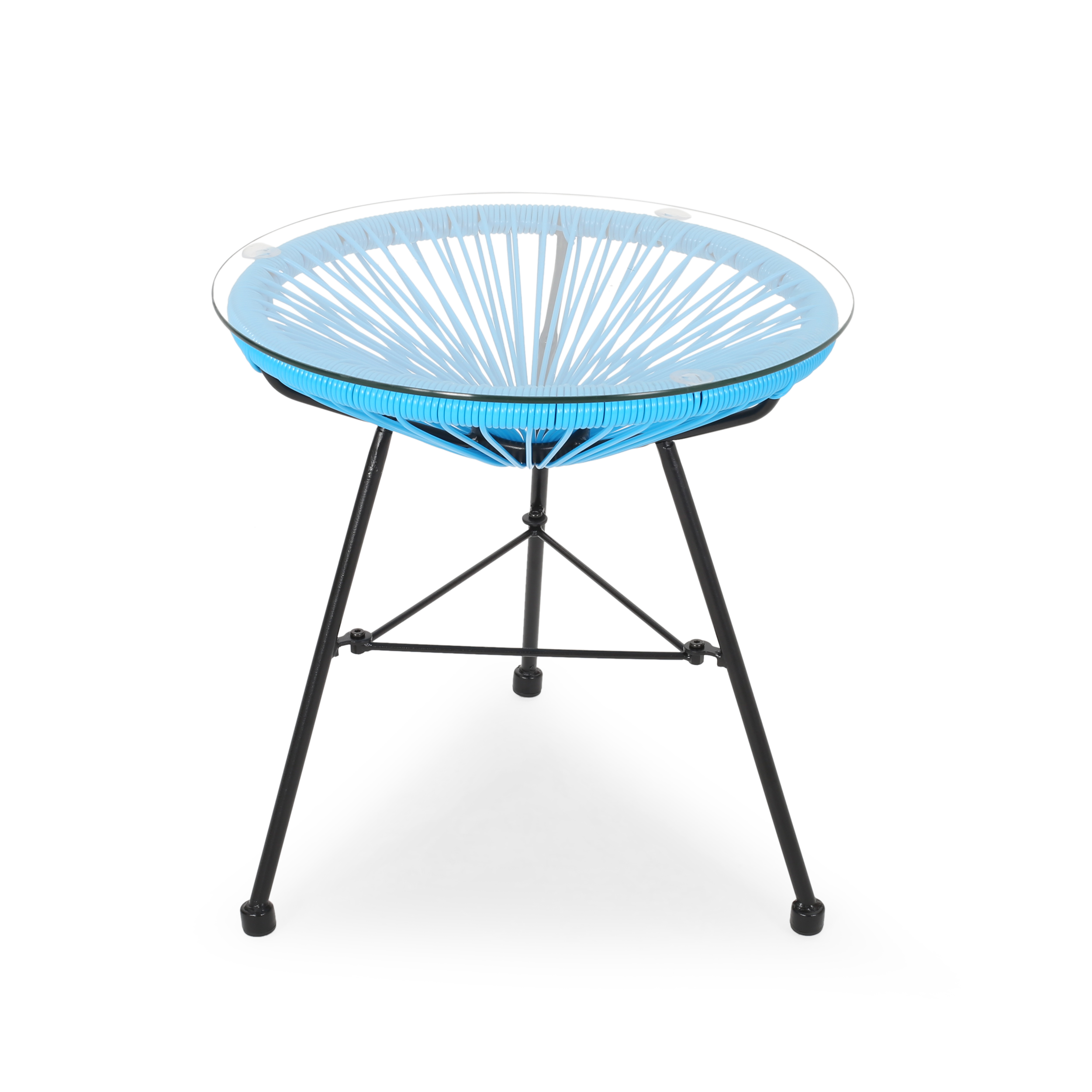 GDF Studio Chrissy Outdoor Modern Faux Rattan Side Table with Tempered Glass Top, Blue and Black - image 4 of 9