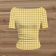 thumbnail image 5 of Womens Tops Boat Neck Short Sleeve T-Shirts Plaid Printed Side Pleated Summer Tees Gifts for Mother, 5 of 7
