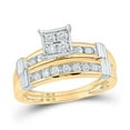 thumbnail image 2 of Solid 10K Yellow Gold His and Hers Trio Three Rings Set Real Natural Diamond Square Matching Rings Wedding Band Set 5/8 Carat ( .60 Cttw ) - (L = 7.5, M = 11), 2 of 6