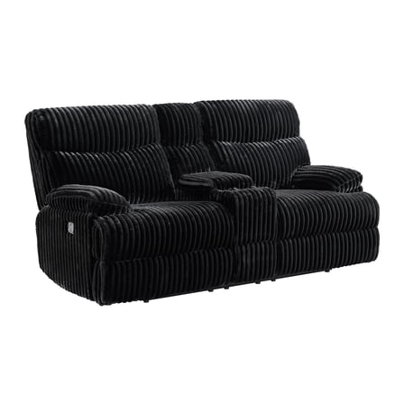 Picket House Furnishings Merrick Motion Loveseat with Console in Masis Black