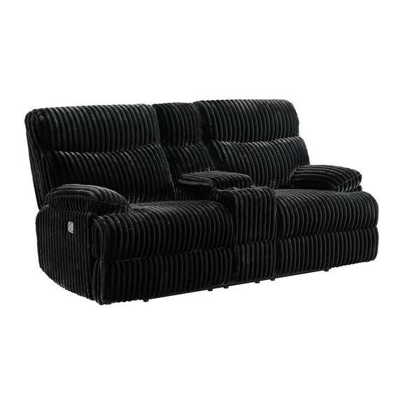 Picket House Furnishings Merrick Motion Loveseat with Console in Masis Black