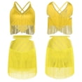 thumbnail image 4 of Aislor Women's Latin Salsa Ballroom V Neck Sleeveless Fringe Crop Top with Swing Skirt Indian Dancewear Yellow S, 4 of 7