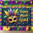 thumbnail image 6 of Colorful Feathers Mardi Gras Banner Golden Mask Carnival Backdrop Bead Necklace Star Pattern Festive Background for Mardi Gras Festival Carnival Party Holiday Gathering, 6 of 9