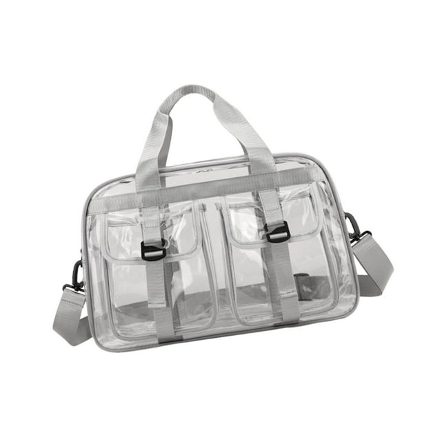 Bolso tote transparente de PVC con correa ajustable para el hombro, ideal para deportes y viajes de negocios. Gris