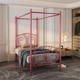 thumbnail image 4 of VECELO Twin Metal Bed Frame, Canopy Four Posters Platform Bed Frame with Headboard & Footboard, No Box Spring Needed, Pink, 4 of 7