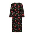 thumbnail image 4 of Yuyamidu Christmas Robes for Women Poinsettia Robe for Girls Bathrobe Candy Canes Long Nightgown SleepwearLoose Fit 3/4 Sleeves V-Neck Sleep Dress Size 2XL, 4 of 7