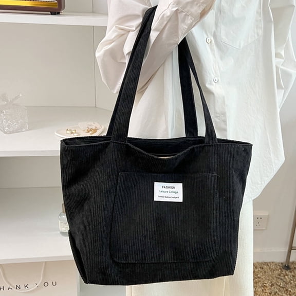 Minimalist Solid Color Tote Bag for School, Student, College Tote Shoulder Bag for Women Winter Casual Handbag Everyday Carryall, Black