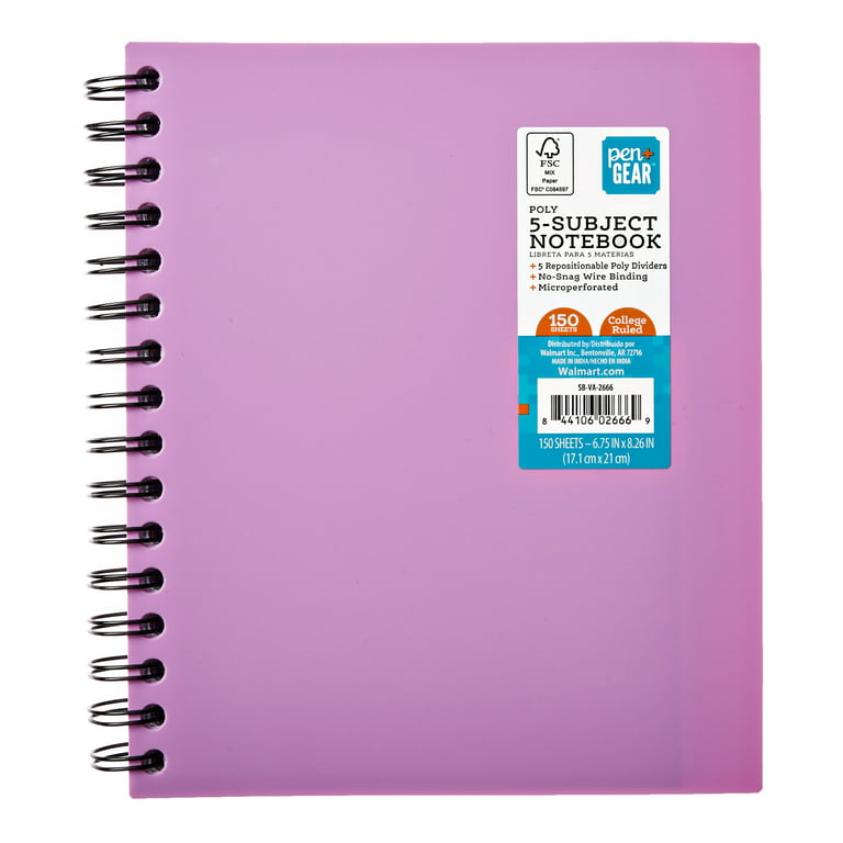 Pen + Gear 5-Subject Spiral Notebook, 8.26 x 6.75 (Assorted Colors) 