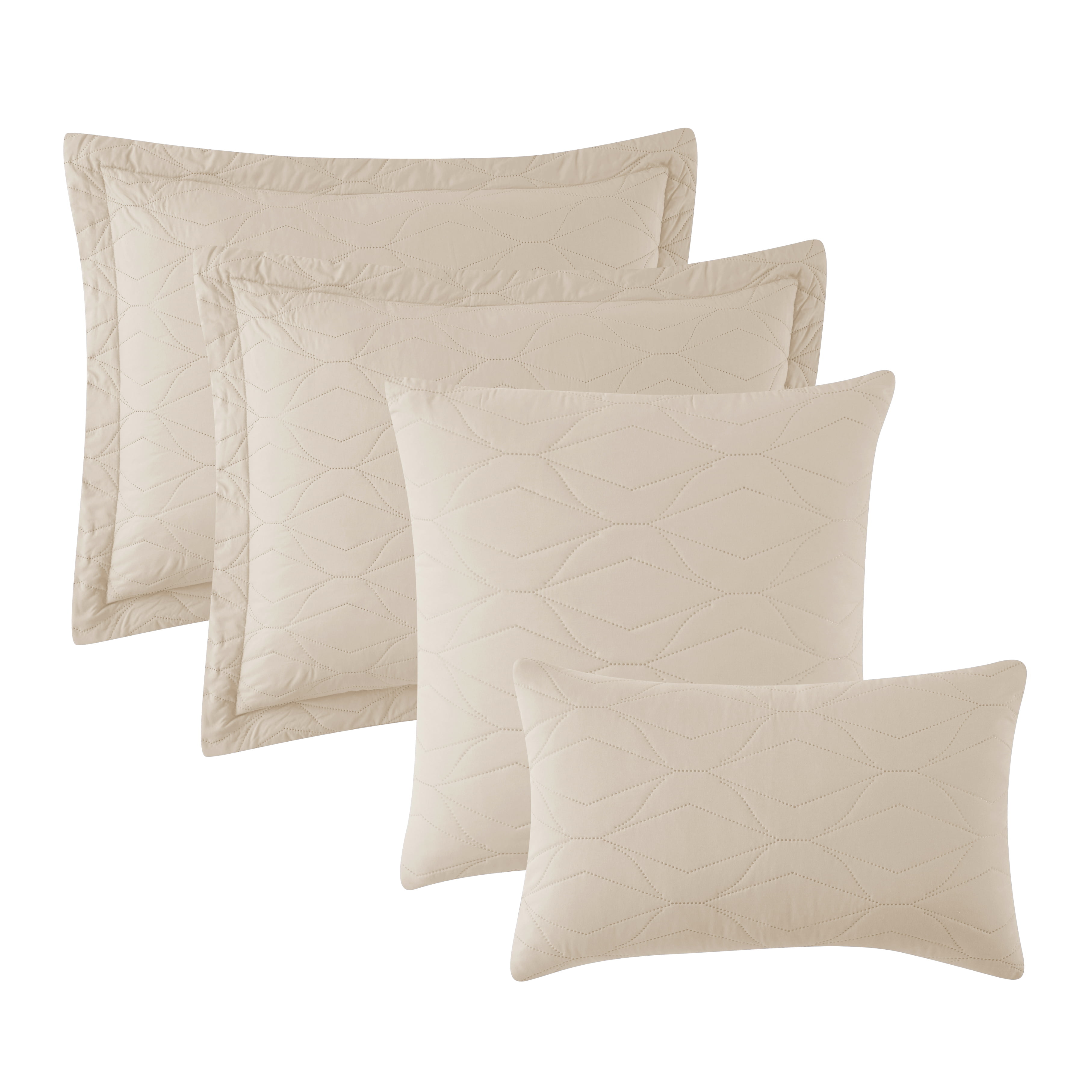 Nestl 5 Piece Quilt Set King with Pillow Shams and Euro Shams, Soft Microfiber Lightweight Bedspread Coverlet, Modern Style Ellipse Weave Bed Cover, Beige Cream