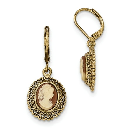 13 Mm Earrings - Gold-tone Acrylic Cameo Filigree Leverback Earrings BF2526 (4.25 grams|38MM x 13MM)