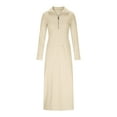 thumbnail image 4 of Hfnxid Women's Maxi Dress Slim Fit Half Zip Collar Frock Tunic Solid Long Sleeve Dress Fashion Comfy Flowy Pullover Frock With Pocket Beige S, 4 of 9