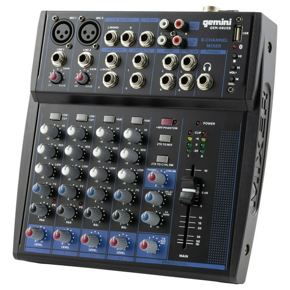 Gemini GEM-08USB Compact Analog Bluetooth Audio Mixer, 8 Channels, GEM-08USBPT