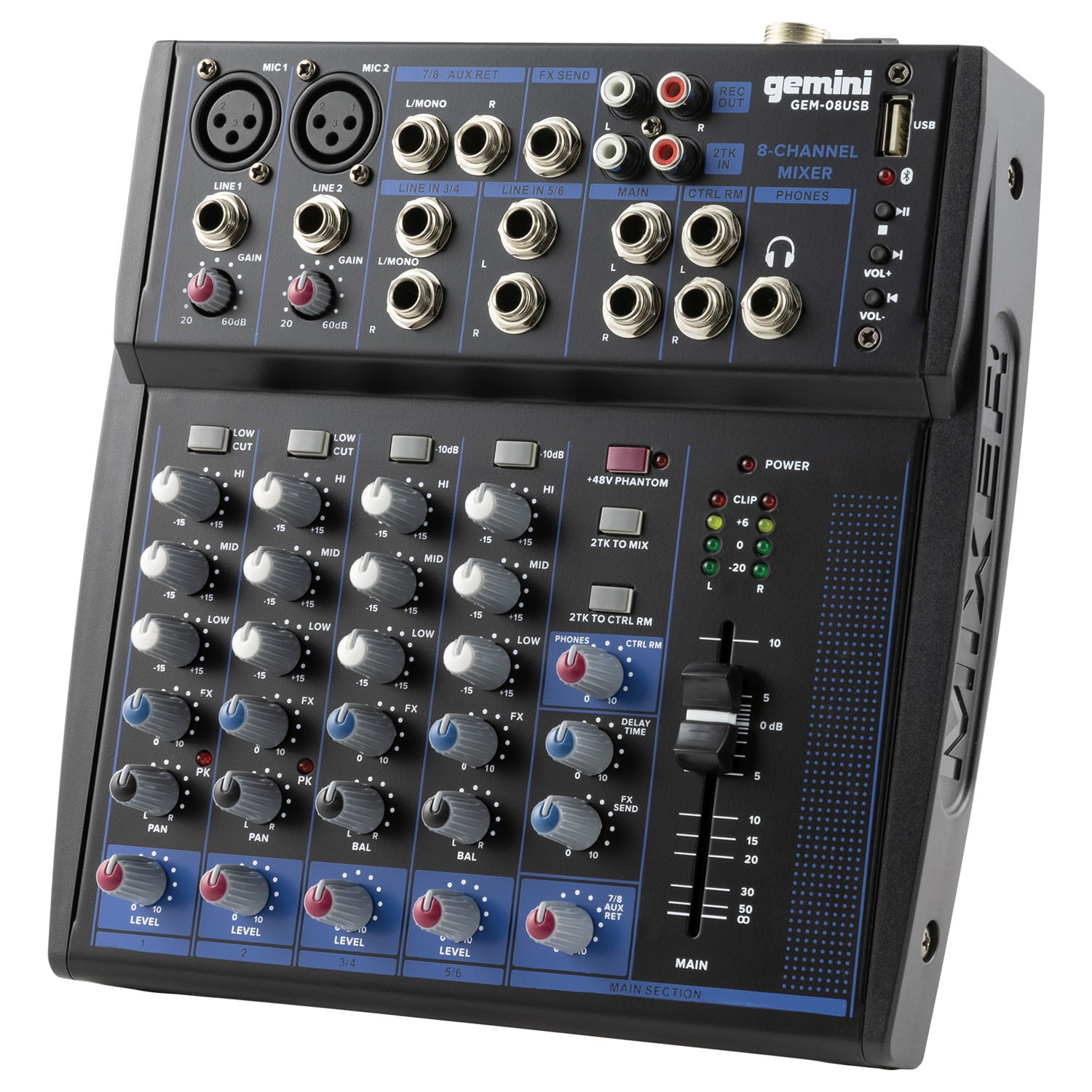 Gemini GEM-08USB Compact Analog Bluetooth Professional Audio Mixer 8 Channels