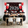thumbnail image 4 of Class of 2026 Graduation Backdrop 6x3.6ft Black Gold Congrats Grad Banner for Photography Graduation Ceremony Party Decorations with Balloons Cake Table Banner Photo Booth Props, 4 of 6