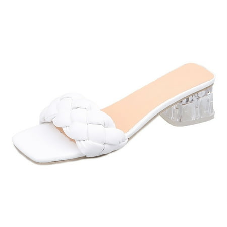 

Open Toe Sandals with Square Toe Braided Heeled Sandals Lightweight for Summer 43 Apricot