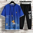 thumbnail image 3 of Ropa deportiva para hombre, camisetas, joggers, conjuntos de pantalones blancos, chándal estampado, poliéster y algodón, verano, 3 of 5