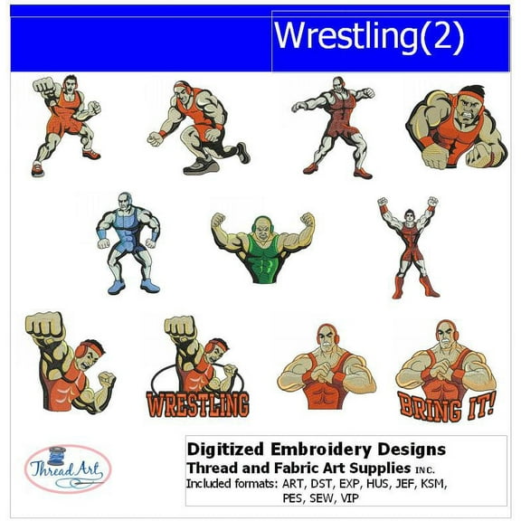 Wrestling(2) Embroidery Designs - All Popular Formats Included - Loaded on USB Stick