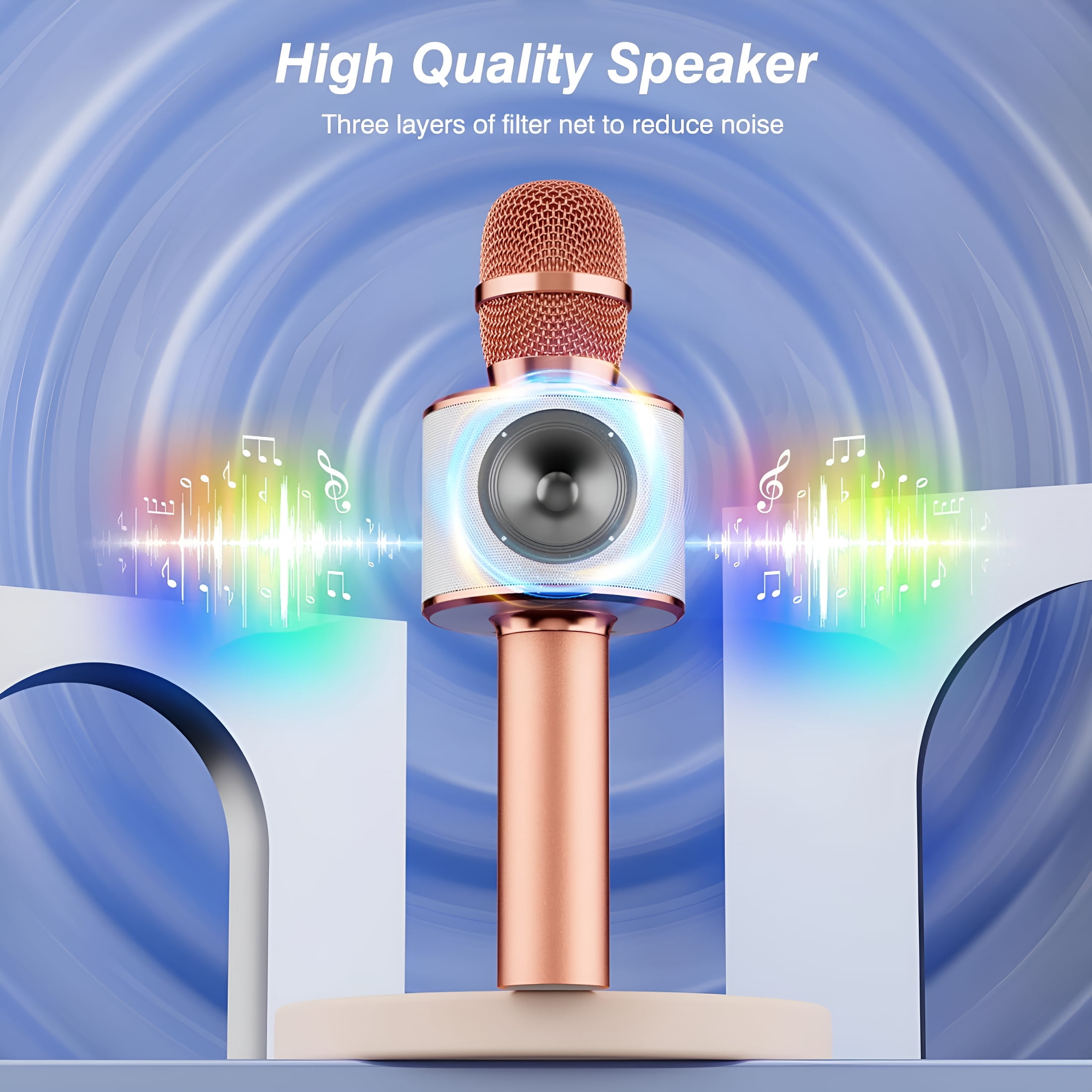 GJX 2026 New Wireless Karaoke Microphone,3-In-1 Portable Handheld Karaoke Mic Speaker Machine Home Party Birthday for All Smartphones Pc(Q37 Rose Gold)