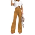 thumbnail image 1 of Women Corduroy Flare Pants High Waist Wide Leg Solid Color Stretchy Loose Fit Bell Bottom Trousers Casual Streetwear, 1 of 7