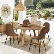 FurnitureR Mid Century Modern Set of 4 Reception Chairs, Industrial Upholstered Chairs with Metal Legs for Office, Lobby, or Waiting Room, Easy Assemble, Brown