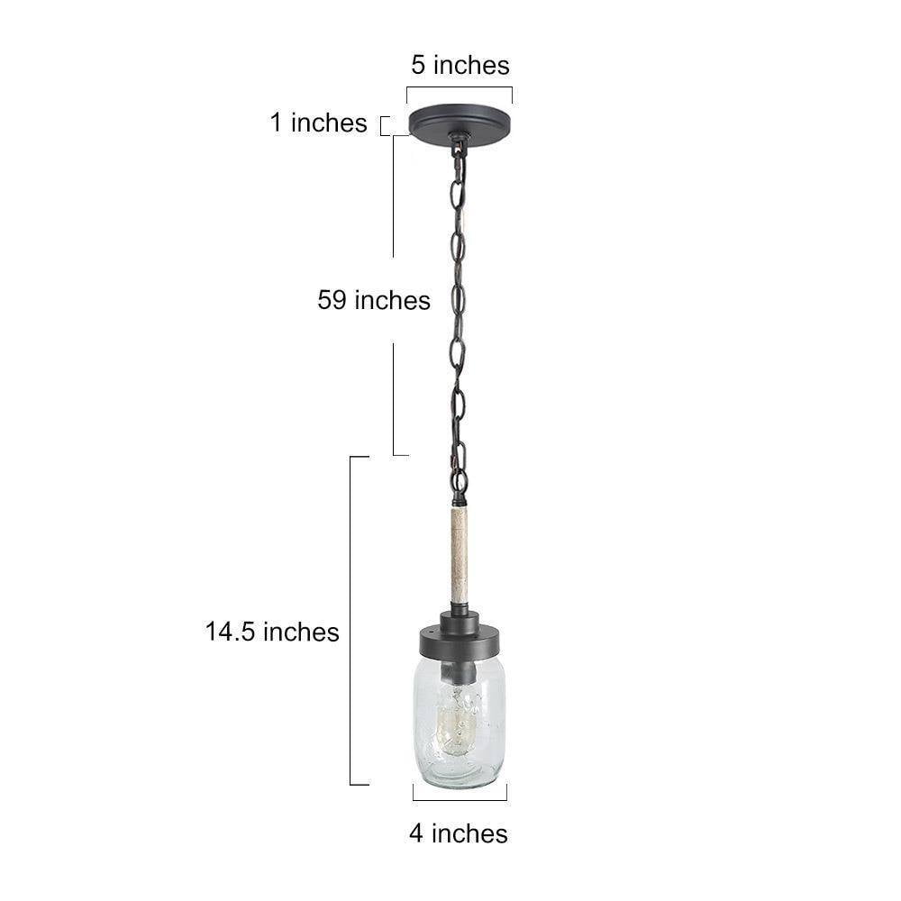 LNC Dark Gray Wood Grain Mini Pendant with Clear Glass Jar, LED Kitchen Island Light