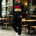 thumbnail image 3 of Babcutegg Mens 2-Piece Outfit Color Block Crew Neck Sweatshirt and Jogger Pants Fashion Casual Set Red Size 3XL, 3 of 6