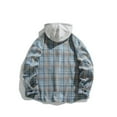 thumbnail image 4 of Brnmxoke Mens Flannel with Hoodie Flannel Hoodie Shirts Long Sleeve Casual Vintage Button Down Plaid Shirt Jacket with Pocket Blue,XXXXL, 4 of 5