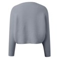 thumbnail image 5 of Wang6 Women Lightweight Cropped Cardigans Sweaters Trendy Long Sleeve Button down Knit Sweater Fall Crew Neck Striped Embossing Knitted Outwear Tops Grey One Size, 5 of 5