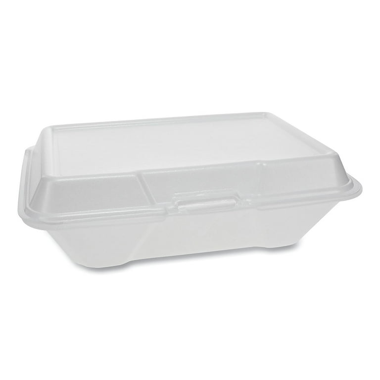 Foam Hinged Lid Container, Single Tab Lock #205 Utility, 9.19 x 6.5 x 2.75, White, 150/Carton Foam Hinged Lid Container, Single Tab Lock #205 Utility, 9.19 x 6.5 x 2.75, White, 150/Carton