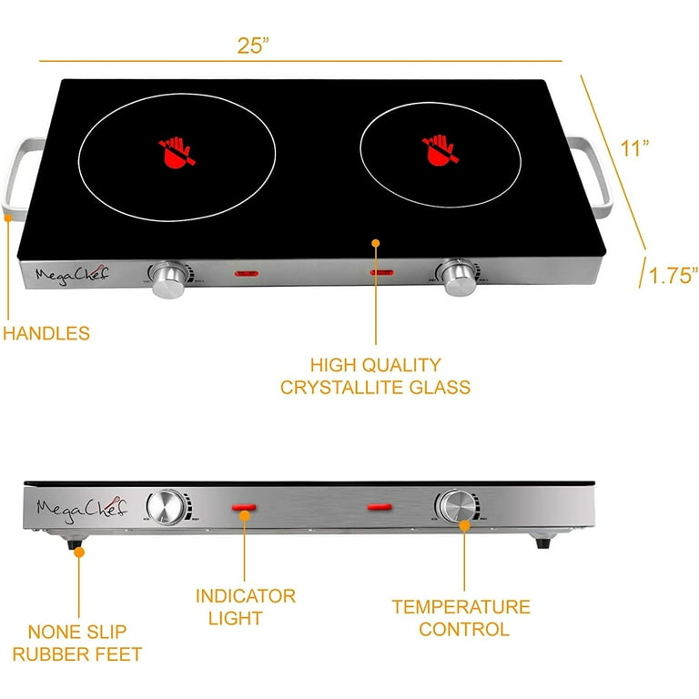 MegaChef 11-in 2 Elements Coil Black Stainless Steel Electric Cooktop in  the Electric Cooktops department at