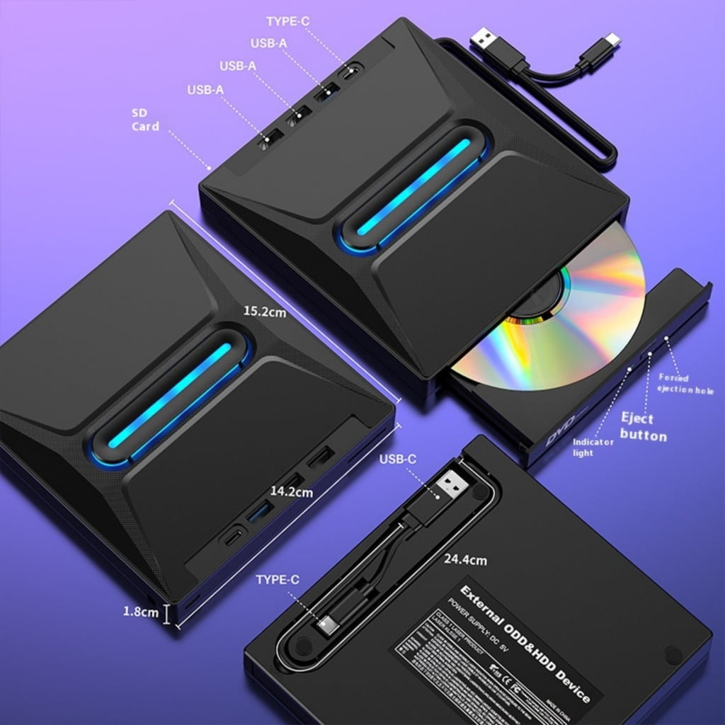 External Disk Drive USB3.0 Fast Transfer Disc Burning Player 7 In 1 Functionality For PC Desktop Devices