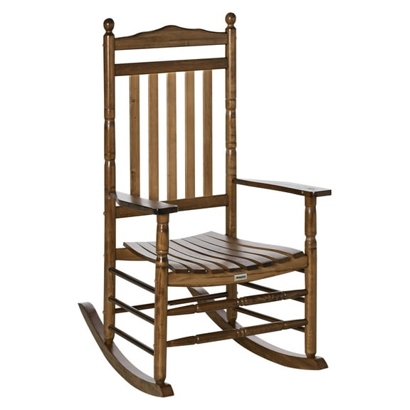 Wooden Rocking Chair - Traditional High-Back Porch Rocker - Indoor/Outdoor Use - Brown