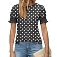 thumbnail image 4 of HomeDM Womens T-Shirts Short Sleeve with Smocked Cuff Crew Neck Polka Dot Loose Fit Pullover Tops - Black/M, 4 of 6