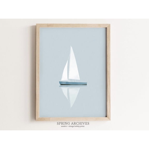 Sailboat Wall Art, Minimalist Blue Boat Art Poster, Nautical Home Decor, Boys Nursery Wall Decor, Unframed Poster Size 8x12 F03.1.14l2252