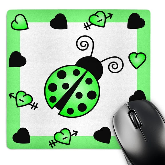 3dRose, Love Bugs Green Ladybug with Hearts, MousePad